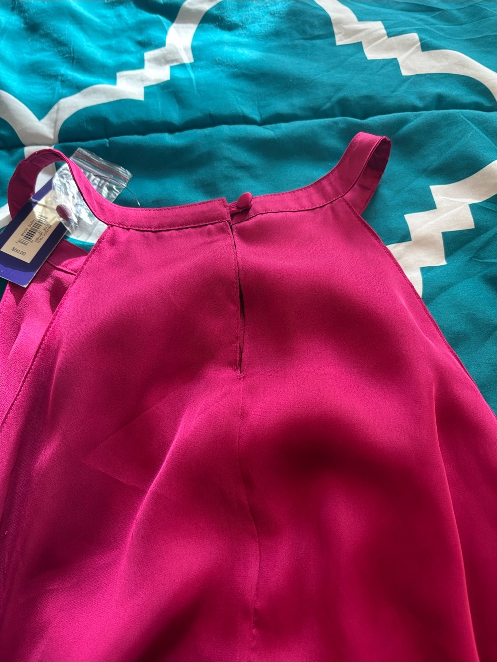 Women’s Fuchsia Ruffle Halter Dress - Picture 5 of 7